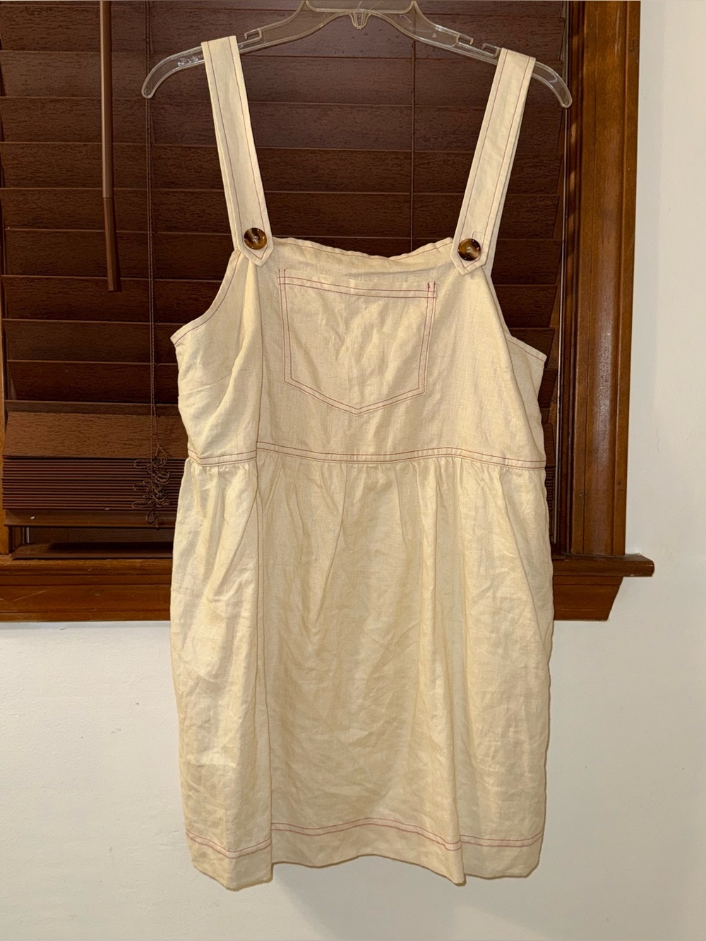 NWT ReMADE By UO Made In LA EcoVero™ Cream Linen Shortall Button-Straps Dress S - Picture 3 of 9
